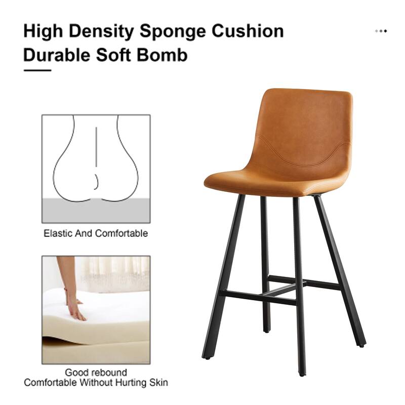 Rossetta 2-Piece Versatile Modern Style PU Bar Stool Set with Ergonomic Backrest and Reinforced Integrated Cross-Bar Footrest