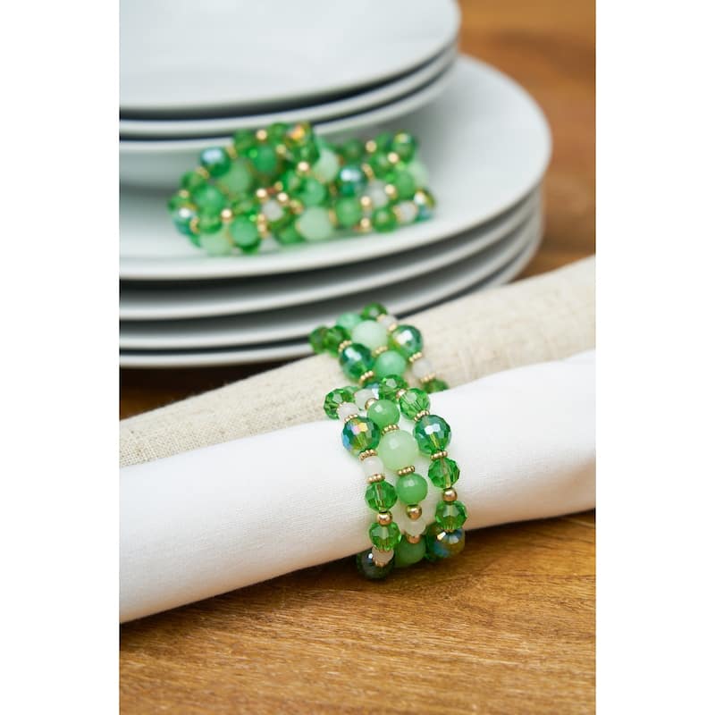 Green Beaded St Patrick's Day Napkin Ring Set of 4 - Set of 4