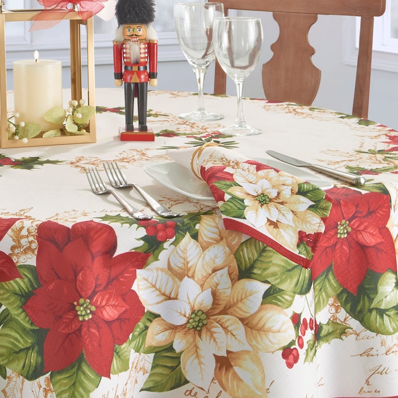Red and White Poinsettias Napkin, Set of 4 - 17"x17"