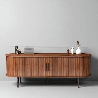 Walnut TV Stand 55"/47" with Sliding Door, Mid-Century Modern Entertainment Console Cabinet with Storage