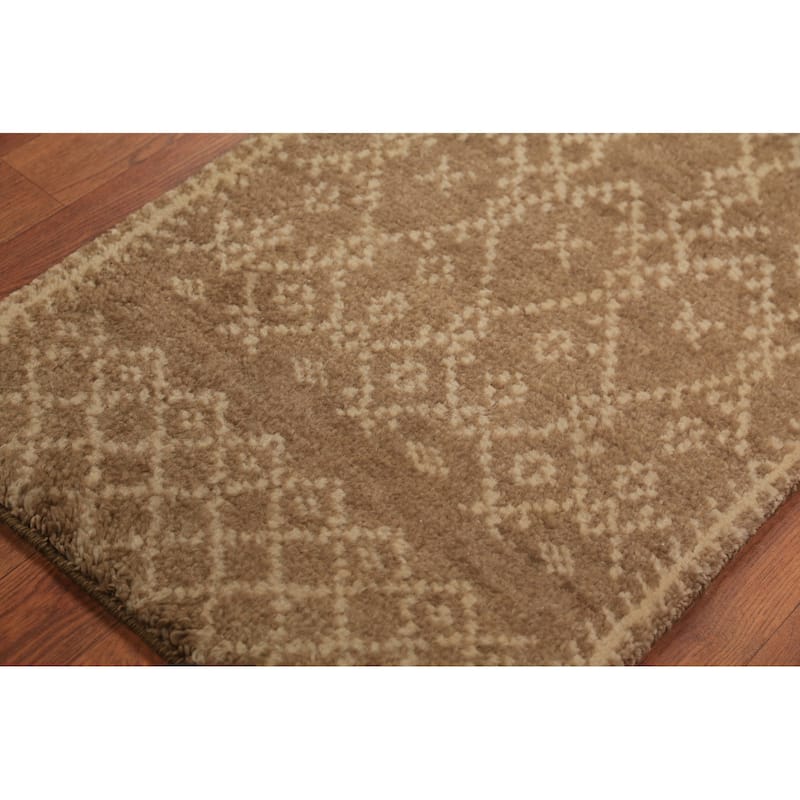 Geometric Moroccan Oriental Foyer Rug Handmade Brown Wool Carpet - 2'0"x 3'0"