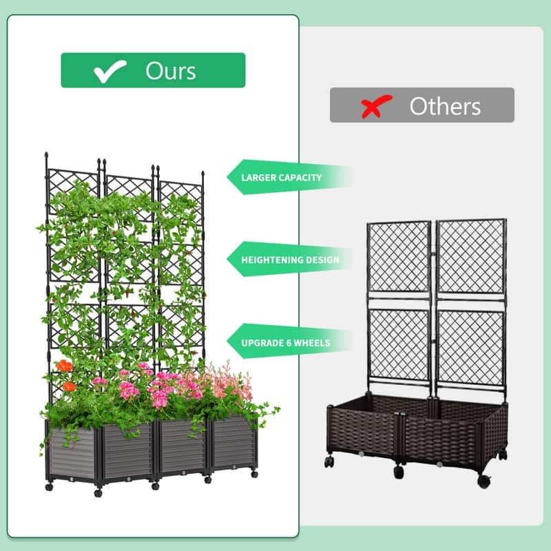 63"H Planter Box Raised Garden Bed With Trellis & Wheels, Vertical