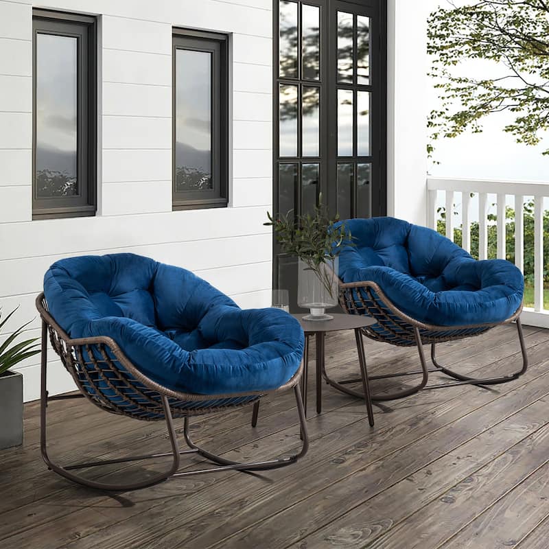 Patio Wicker Indoor & Outdoor Rocking Chair with Cushion