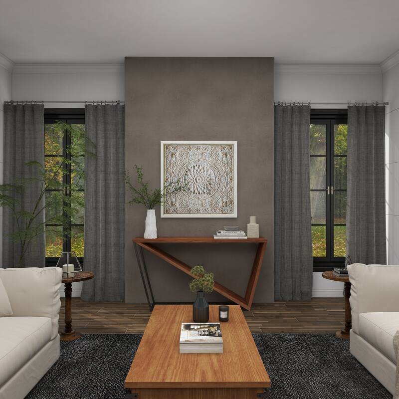 Brown Metal Embossed Mandala Scroll Floral Home Wall Decor with Gray Backing and White Wood Frame