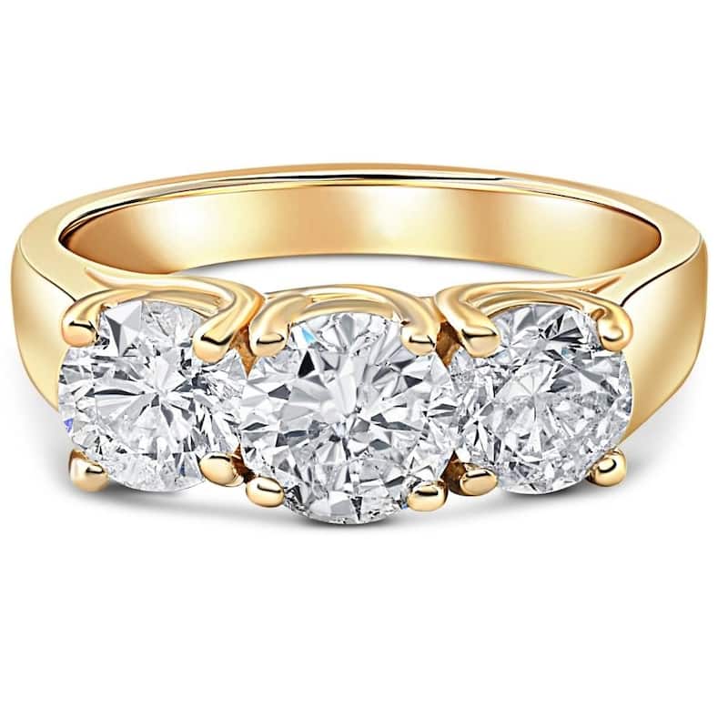 3ct Diamond Three Stone Wedding Anniversary Ring 14k Yellow Gold Enhanced