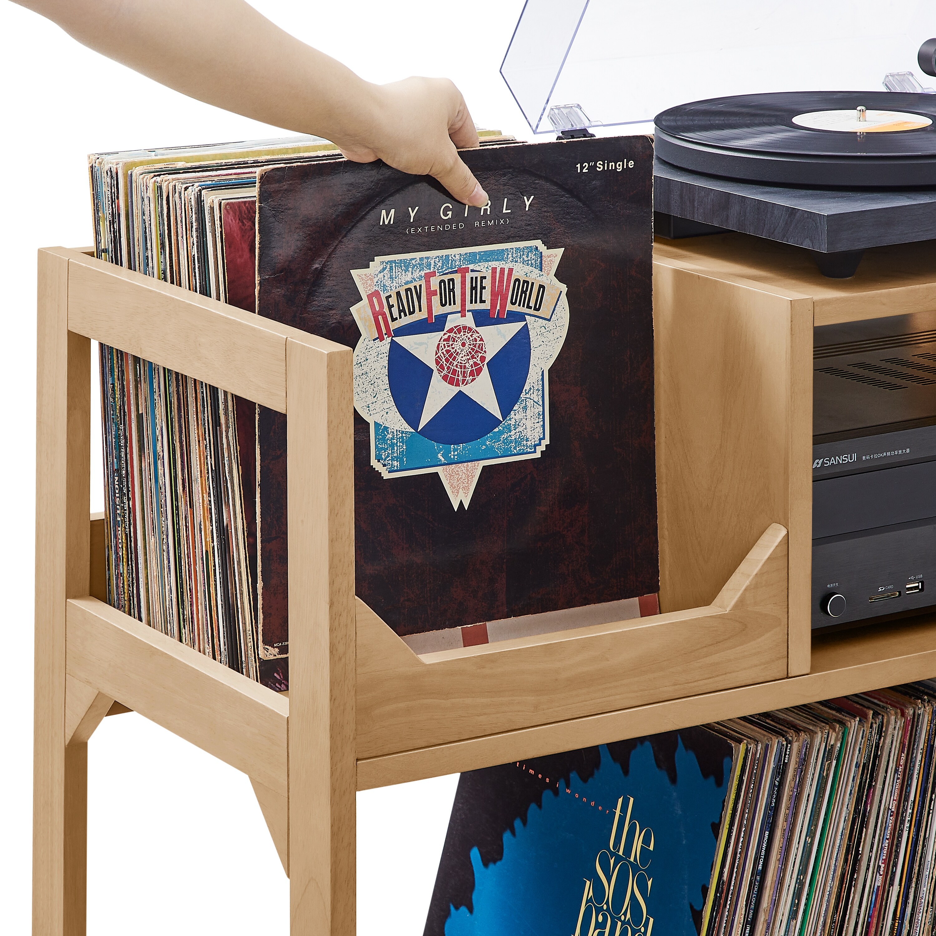 Crosley Asheville Medium Record Player Stand With Vinyl Storage