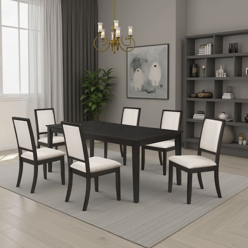 Lela 7pc Extendable Dining Table and 6 Chair Set, Black and Ivory
