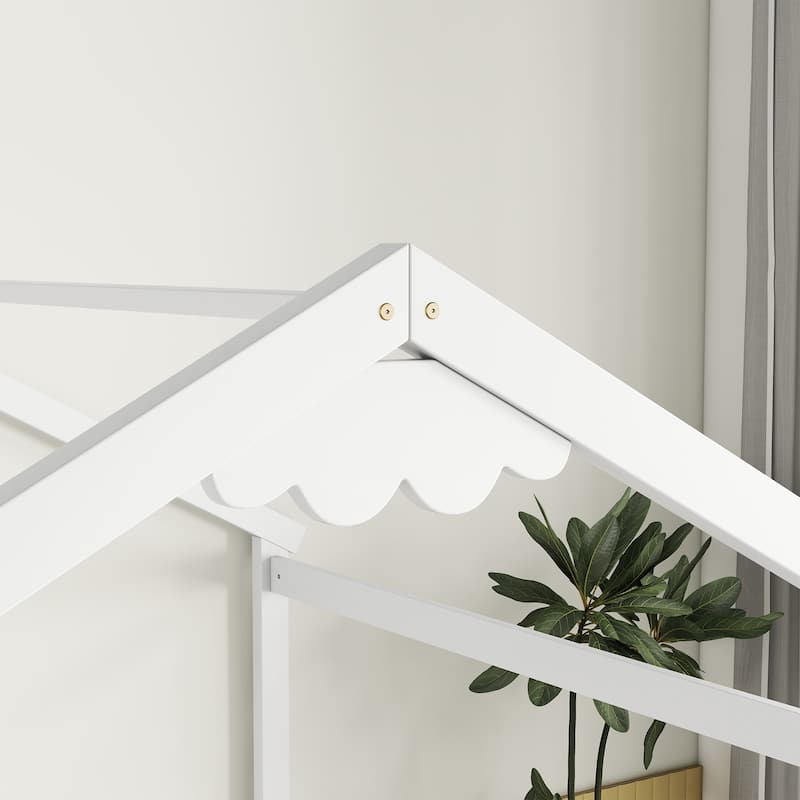 Double Twin House-Style Floor Bed with Fence, Guardrails, without door