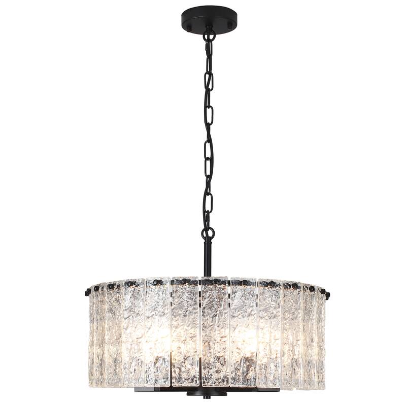 5-Light Modern Round Drum Chandelier, Classic Semi Flush Mount Chandelier, Kitchen Island Pendant Light for Dining Room - N/A - Black