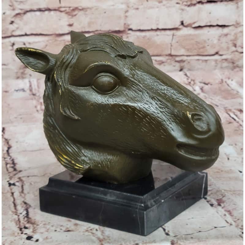 Bronze Imitative Horse Head Sculpture – Zodiac Stallion Bust On Marble Base