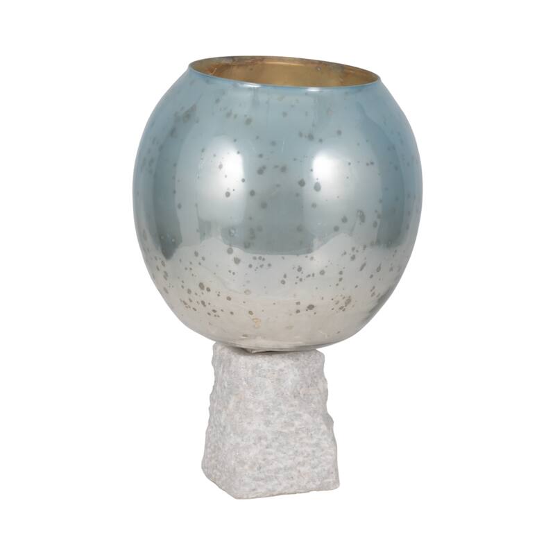 Glass Round Bowl Pillar Holder Marble Base