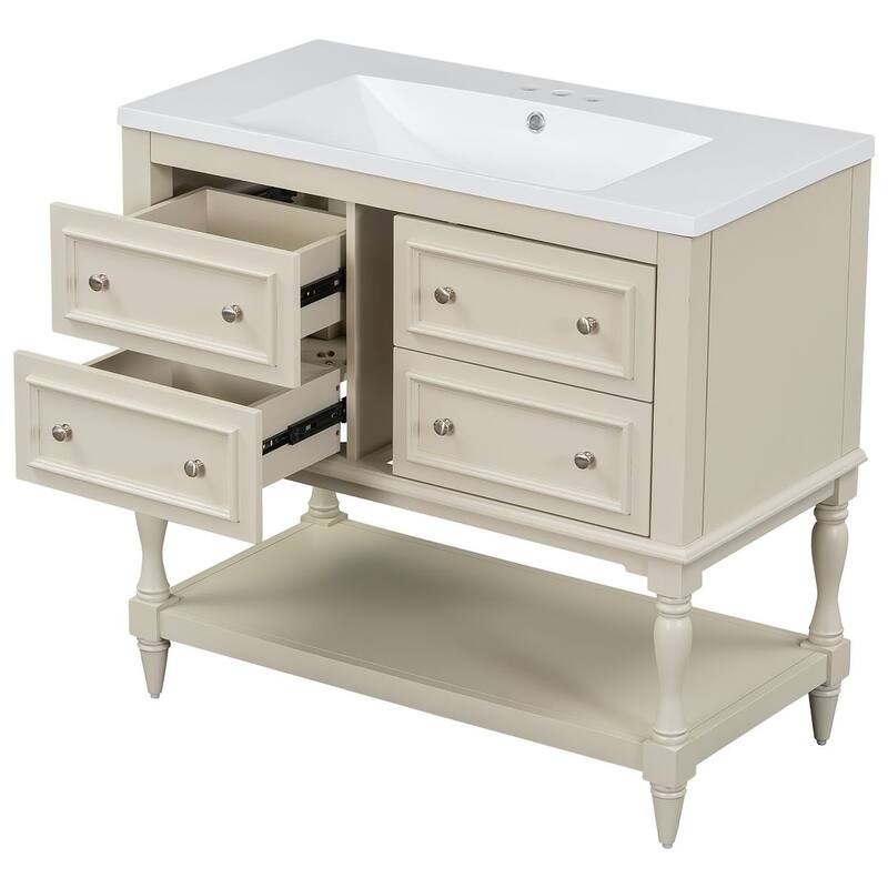 35'' Wall Mounted Bathroom Mirror Cabinet with Adjustable Shelves and Open Storage