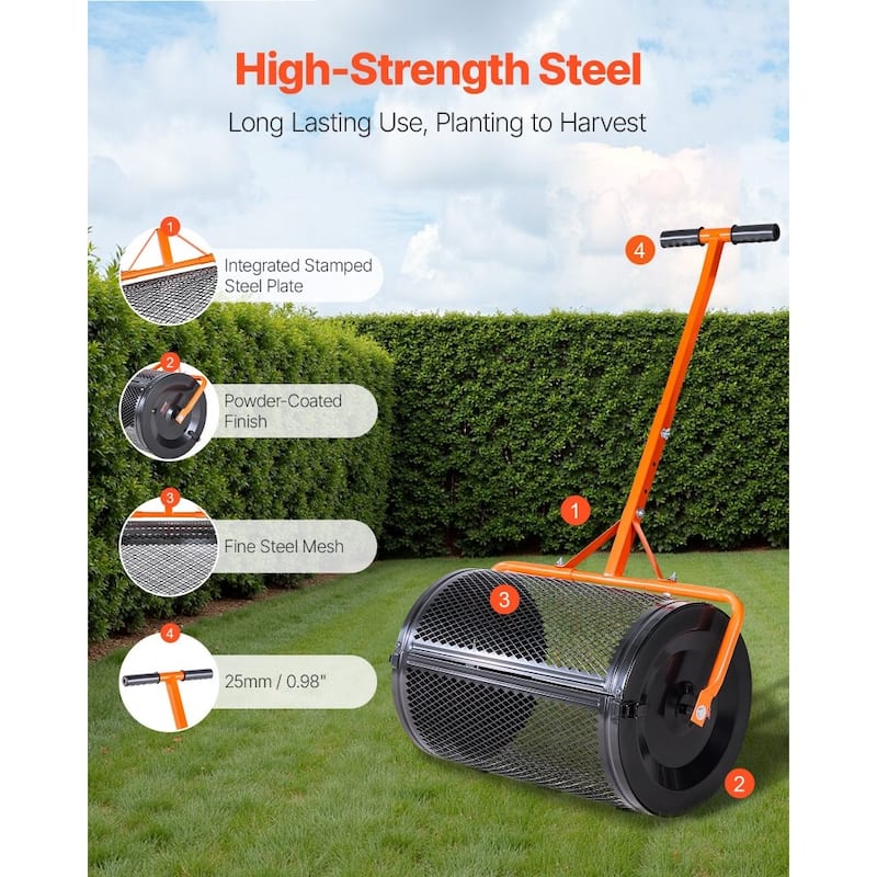 Black-Orange Steel Lawn Fertilizer Spreader with Adjustable Handle - 23.6 L x 15.7 W x 42.91-48.03 H in.