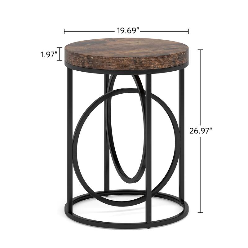 20 in. Marble White Round Wood End Table with Gold O-shaped Base