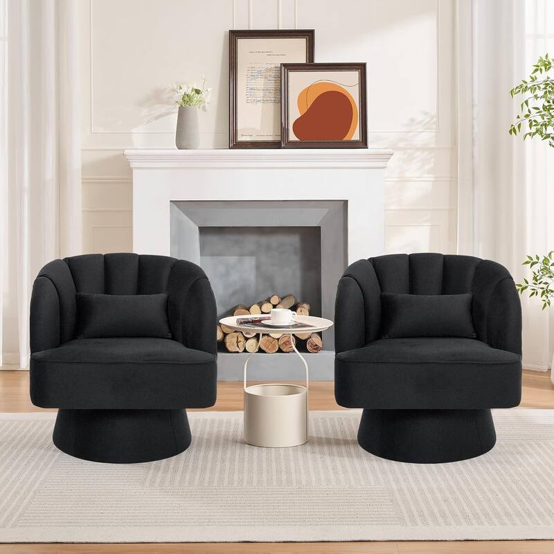 Modern Swivel Barrel Accent Chair, 360° Upholstered Armchair with Striped Backrest & Plush Padding(Set of 2)