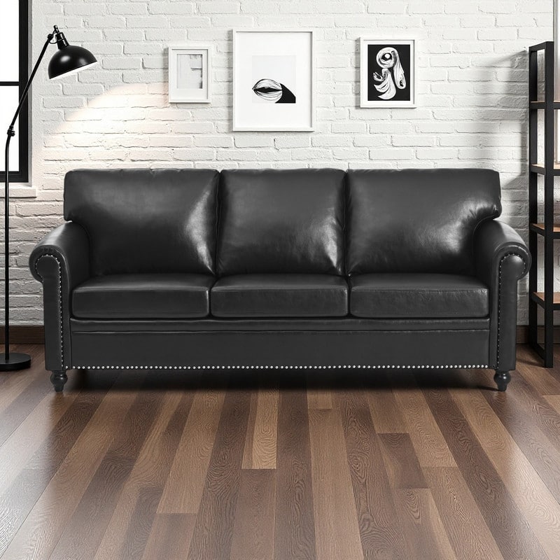 83.86" Fabric Roll-Arm 3-Seater Sofa with Pocket Spring Seat, PP Foam Backrest, and Solid Wood Frame