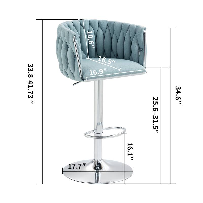 360° Rotation Bar Stools w/Adjustable Height and Woven Back Design（Set of 2） - N/A