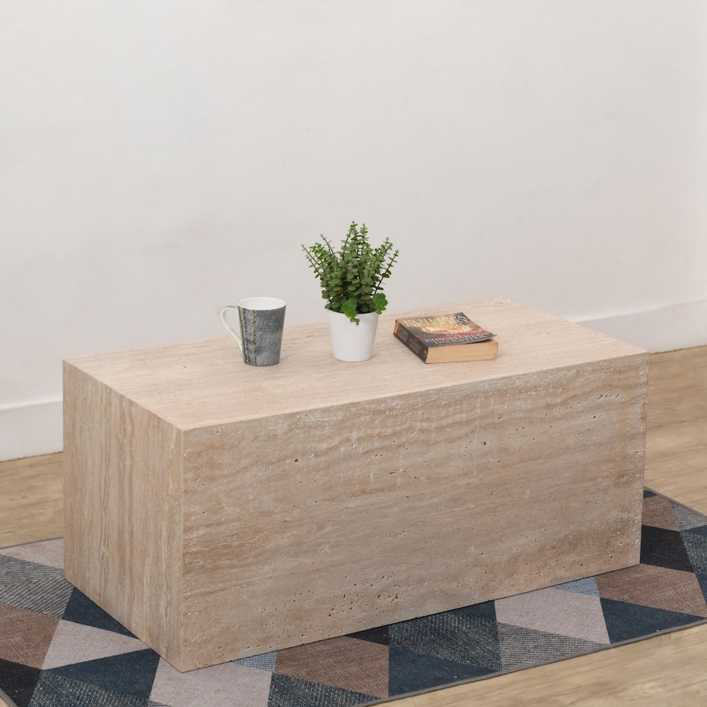 Travertine Rectangular Coffee Table - 37" - Beige