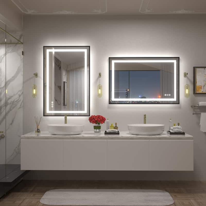 Black Metal Framed LED Front Light and Backlit Anti-Fog Wall Bathroom/ Vanity Mirror