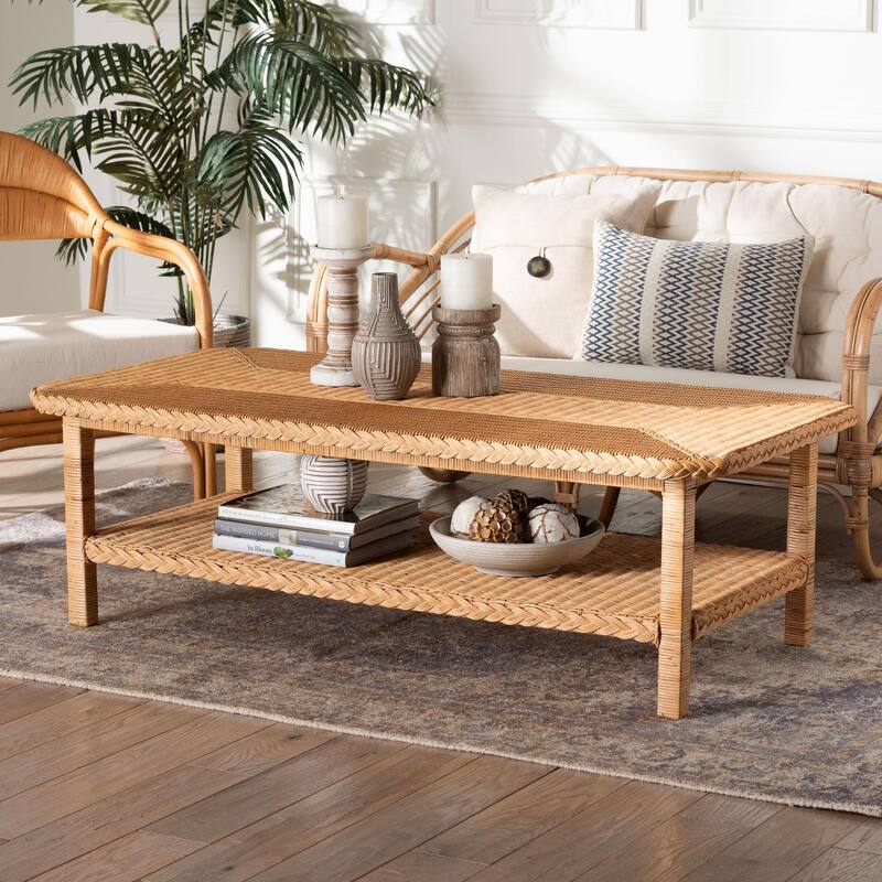 Minahasa Bohemian Light Honey Braided Rattan Coffee Table