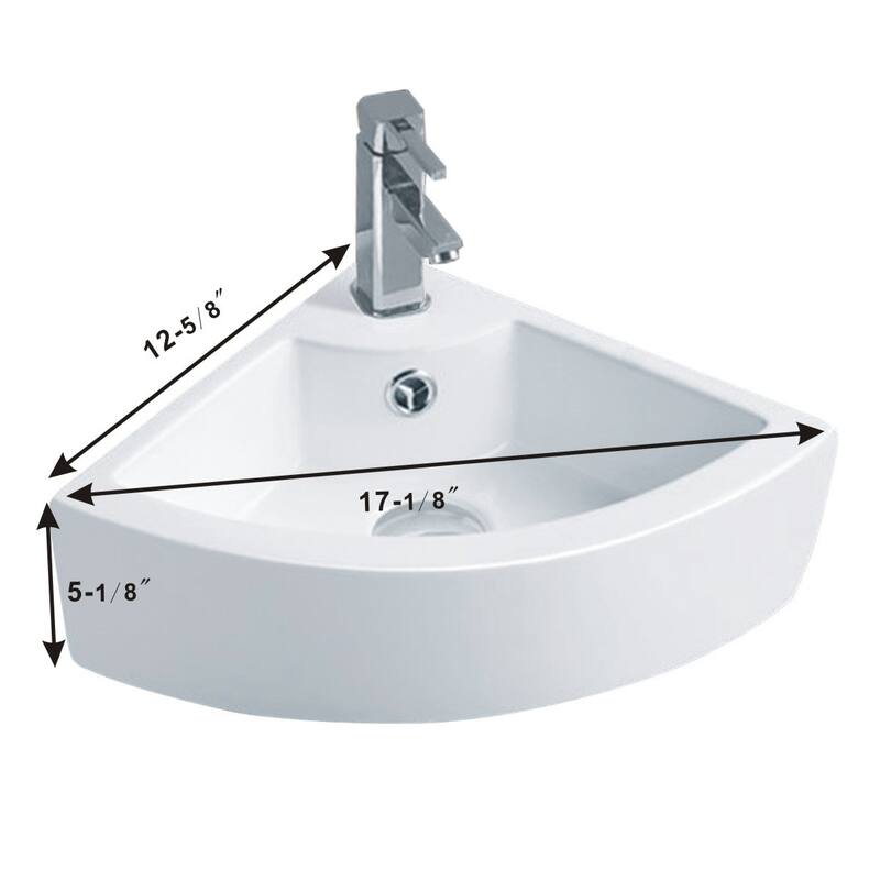 White Ceramic Countertop Corner Vessel Sink MINI HUDSON 17-1/8" with Overflow and Single Faucet Hole Renovators Supply
