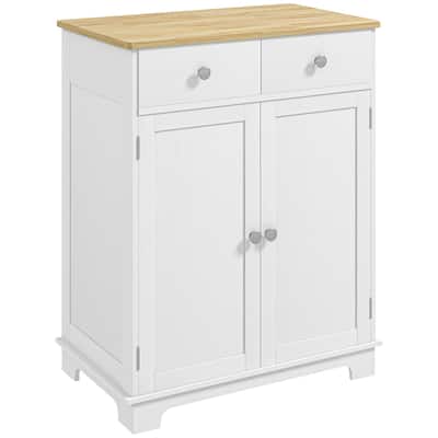 Sideboard with Solid Wood Countertop, Modern Kitchen Storage Cabinet, Coffee Bar Cabinet with 2 Drawers, Doors