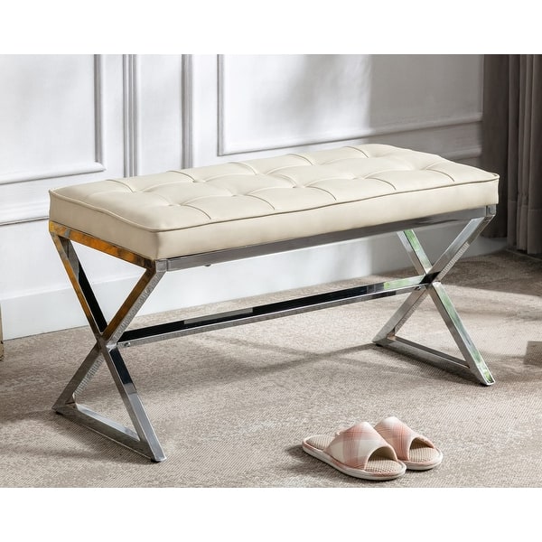 Leather Entryway Bench Modern Upholstered End of Bed Bench Tufted ...