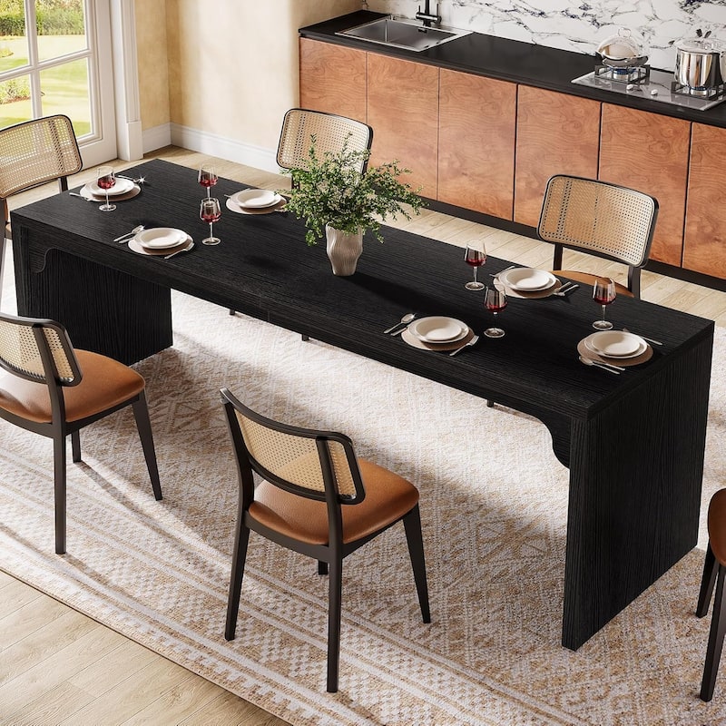 78-Inch Wood Modern Rectangular Dining Room Table, Long Kitchen Dining Table, Brown