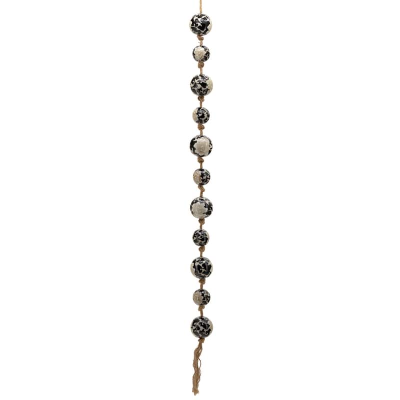 74" Long Porcelain Tsugo Ball Garland in Black and White "Chihiro" - 4" x 4" x 74"