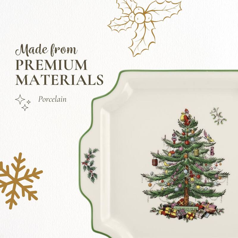 Spode Christmas Tree Square Handled Platter - 12.5 in