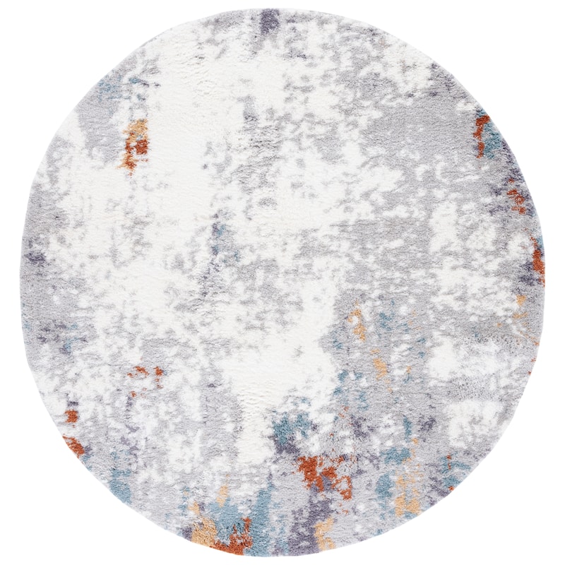 SAFAVIEH Berber Shag Mairi Rug - 7' Round - Blue Rust/Ivory