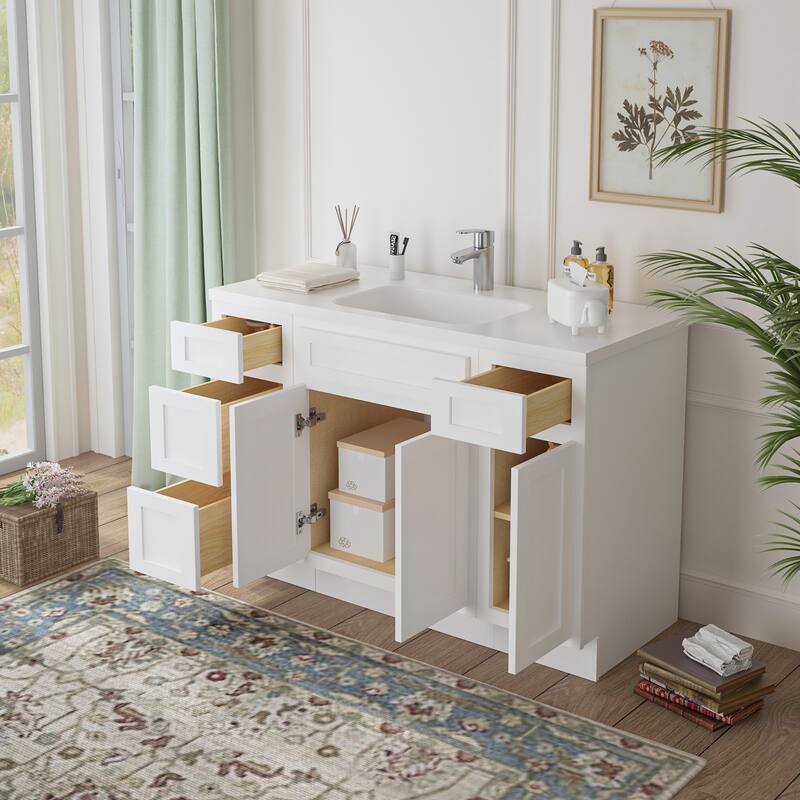 Vanity Art 48" Oak Freestanding Bathroom Vanity Cabinet without Top