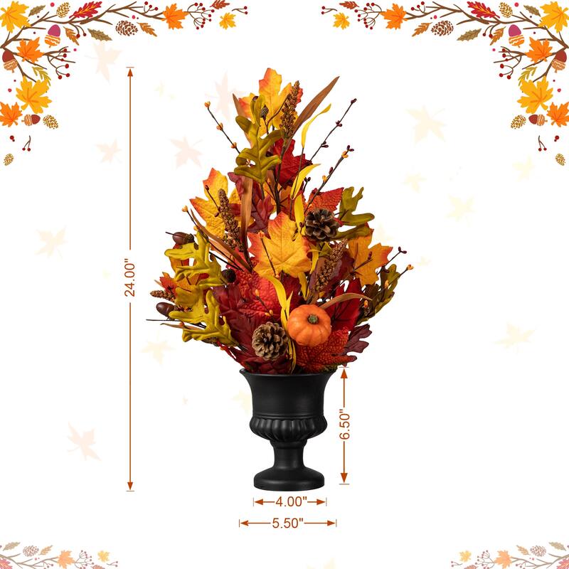 Glitzhome 24"H Fall Maple Leaf Pumpkin Urn Table Tree Thanksgiving