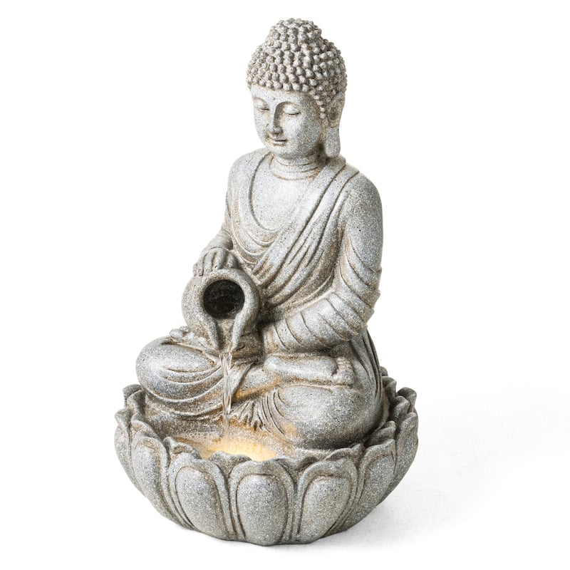 Glitzhome Polyresin Meditating Buddha Frog/Elephant Statue Outdoor Water Fountain with LED Lights