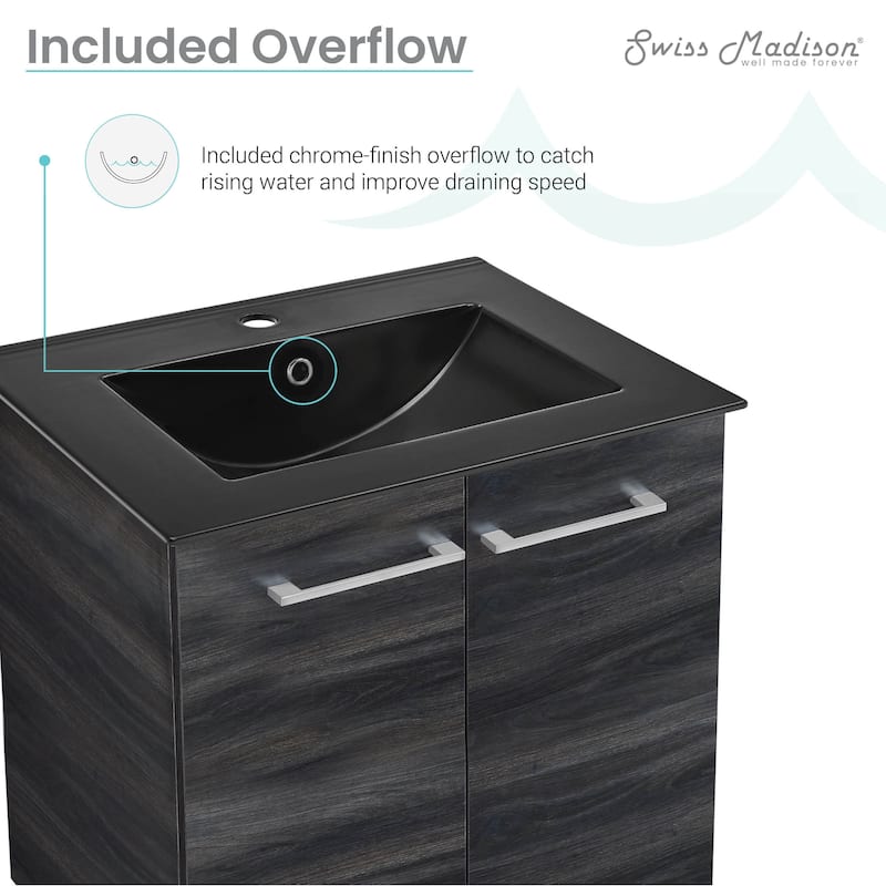 Annecy 24 In. Black Walnut Bathroom Vanity With Black Ceramic Sink Top