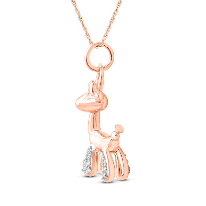 1/20ct TDW Diamond Animal Giraffe, Bunny and Dachshund Dog Necklace in Gold Plated Silver for Women