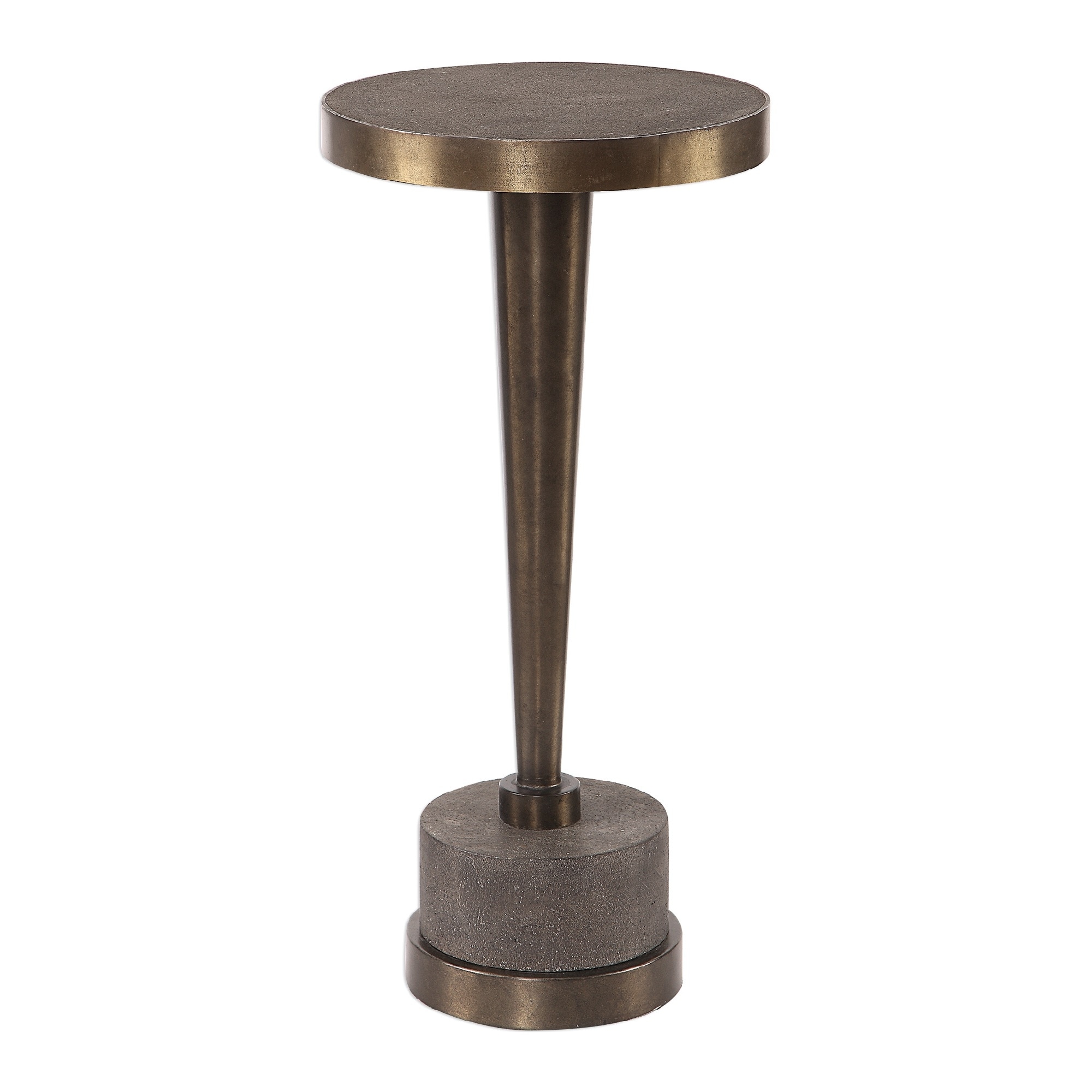 21.75" Bronzed Metal Cylindrical Accent Table on a Gray Concrete Base