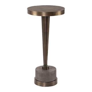 21.75" bronzed metal cylindrical accent table on a gray concrete base