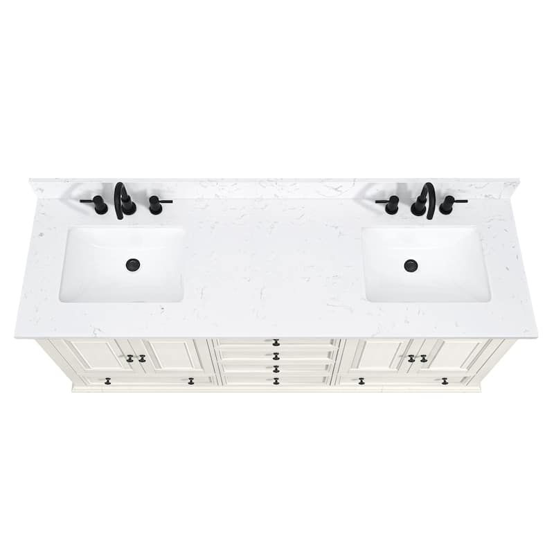 Thompson 72 in. Double Sink Bathroom Vanity with Engineered Stone Top - 73"W x 22"D x 35"H