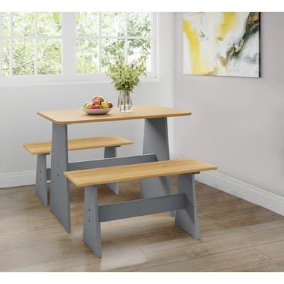 Chapman Farmhouse 3-Piece Solid Pine Wood Dining Set with 2 Benches