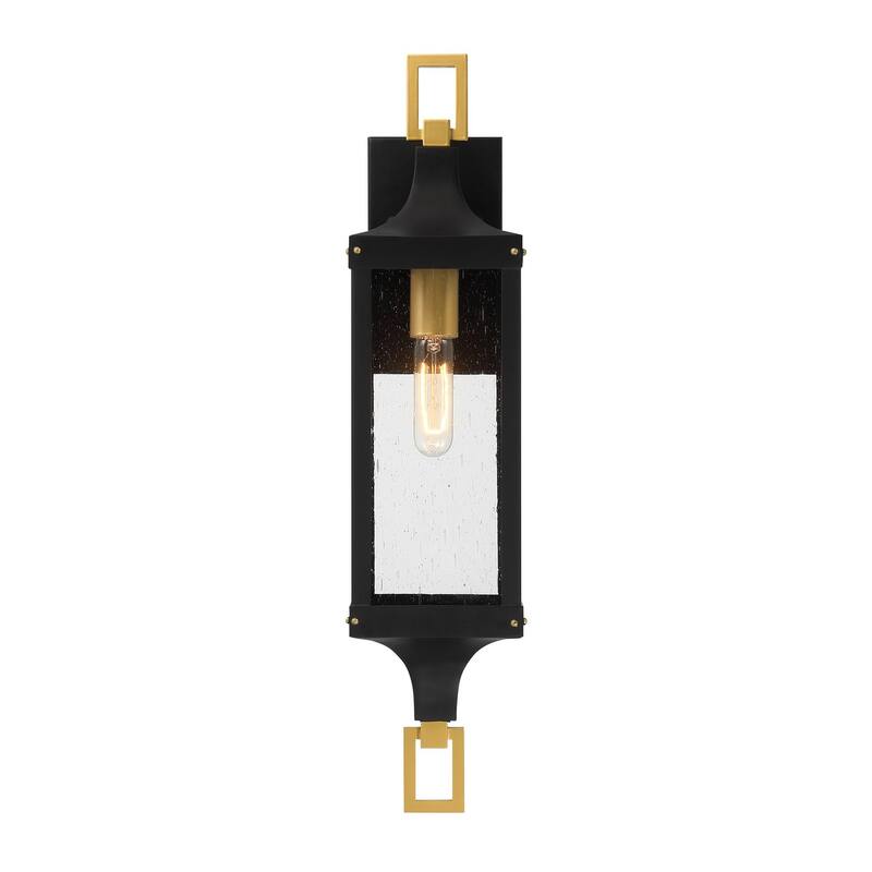 Glendale 1-Light Outdoor Wall Lantern in Matte Black and Weathered Brushed Brass