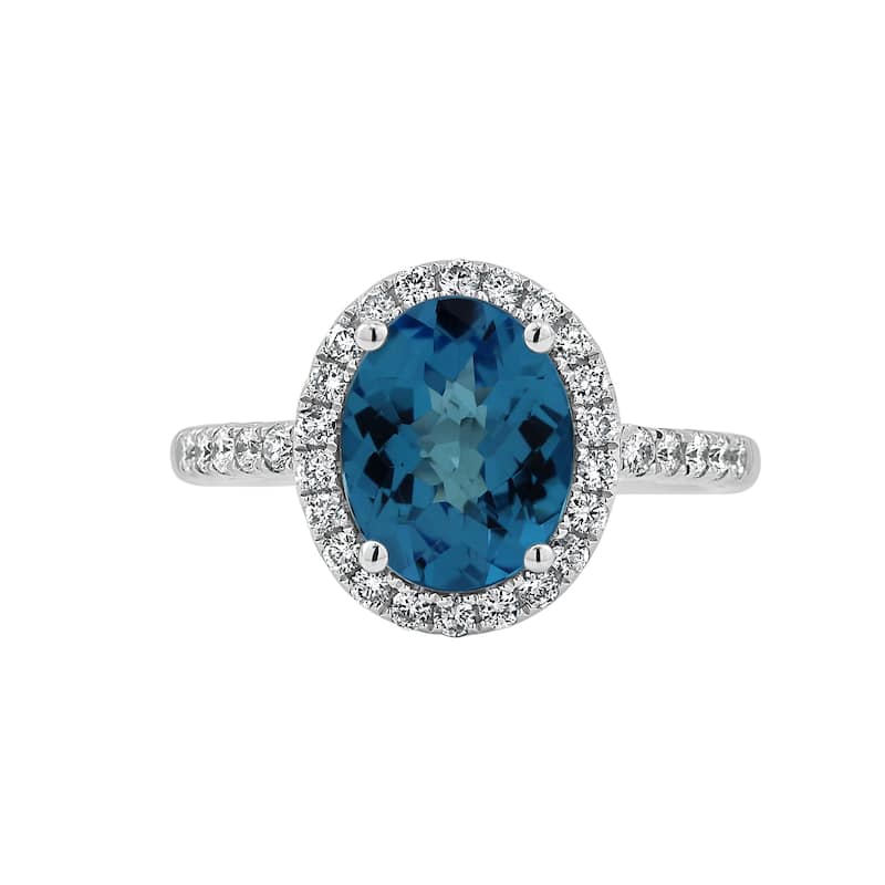 Auriya 3carat Oval Swiss Blue Topaz and Halo Diamond Engagement Ring 3/8ctw 14k Gold