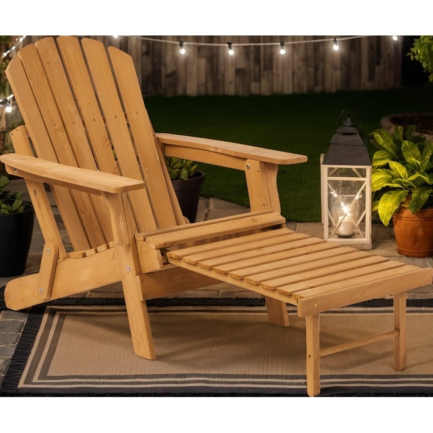Outdoor Wooden Folding Chair with Retractable Ottoman