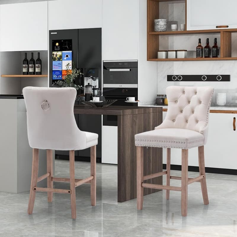 Wing Back Velvet Tufted Nailhead Barstools(Set of 6)