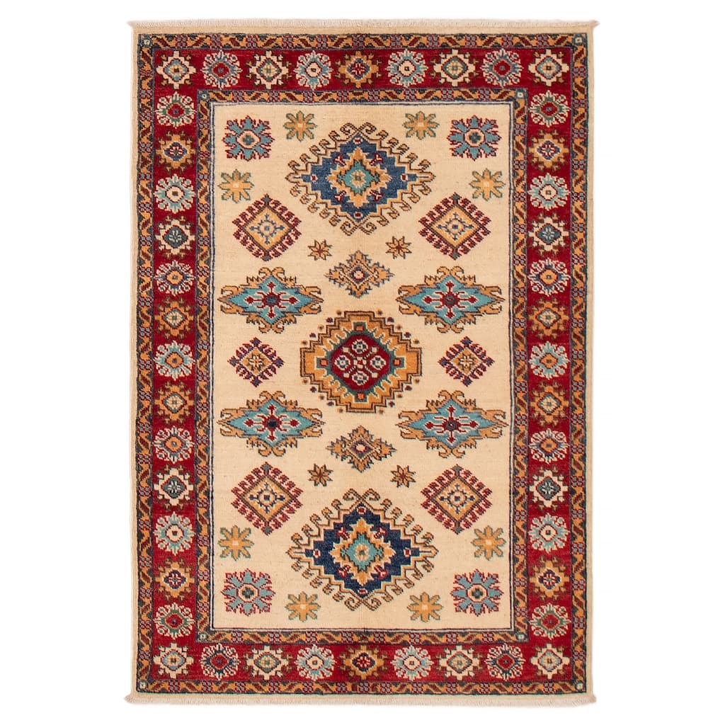 ECARPETGALLERY Hand-knotted Uzbek Ghazni Cream Wool Rug - 3'3 x 4'9