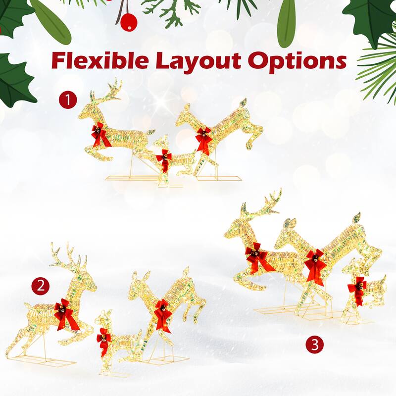Gymax Christmas Lighted Reindeer w/ LED Lights & Red Bows Stakes - Multi - See Details