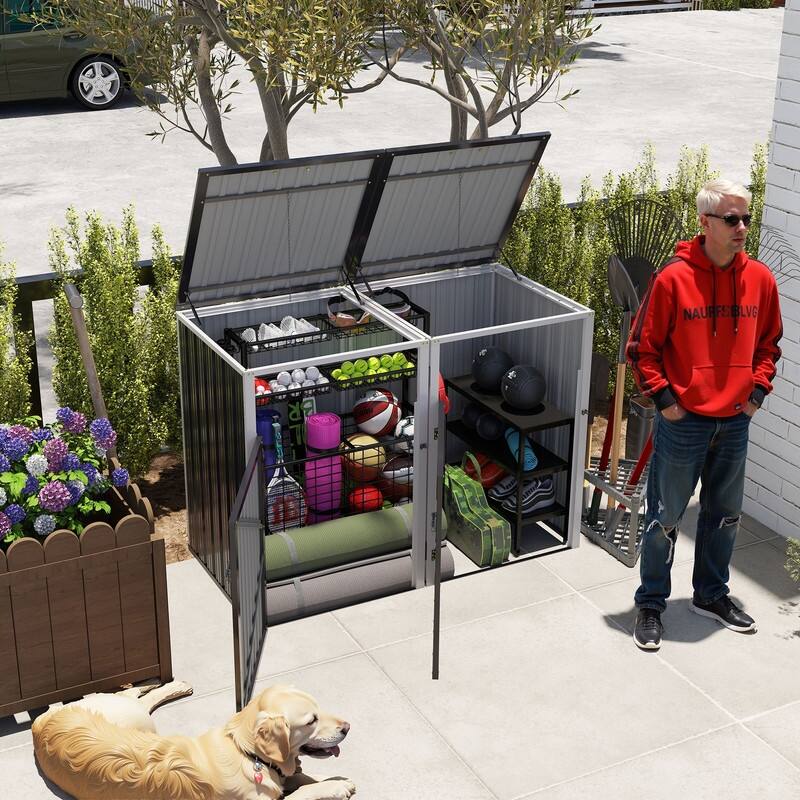 54 Cu. Ft. Outdoor Trash Can Storage Shed, Pneumatic Support Rod Storage - N/A