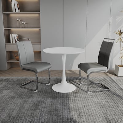 Round Dining Table Set with 2 with PU Leather Chairs,Metal Base,3-Piece