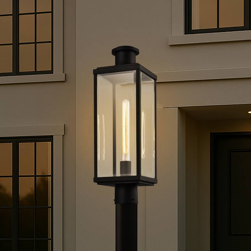 Luca Outdoor Post Lantern Sand Black Finish Clear Beveled Glass