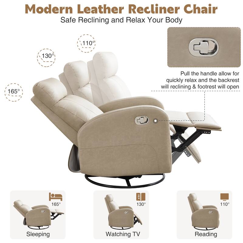 HOMYKA Modern Faux Leather Rocking Recliner with Swivel